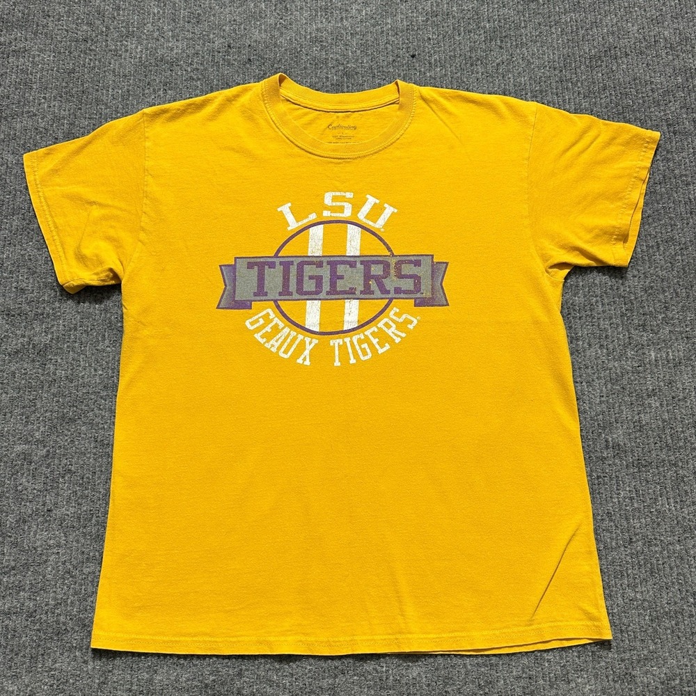 Captivating LSU Tigers T-Shirt Mens‎ Large Yellow Geaux Tigers Graphic NCAA Tee